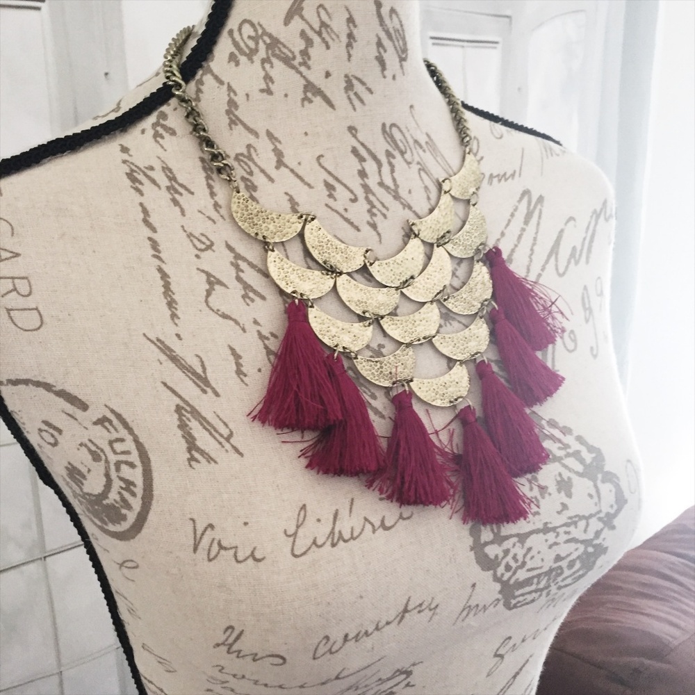 Charming Charlie Women's Gold Tassels Bib Necklace - Picture 2 of 2